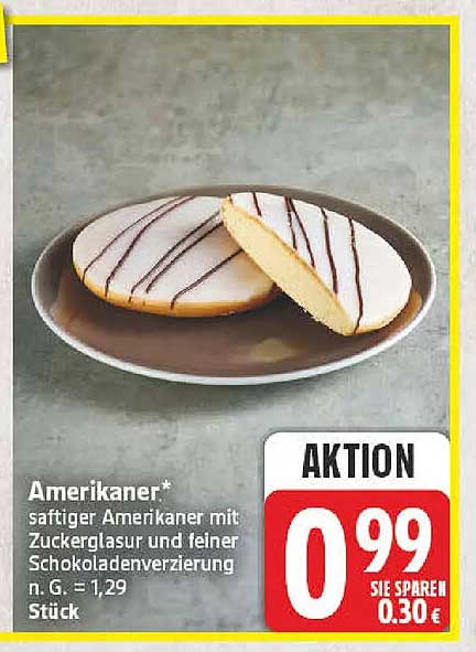 Amerikaner* saftiger Amerikaner mit Zuckerglasur und feiner Schokoladenverzierung n. G. = 1,29 Stück