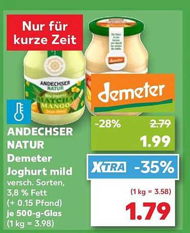 ANDECHSER NATUR Demeter Joghurt mild versch. Sorten, 3,8 % Fett (+ 0,15 Pfand) je 500-g-Glas