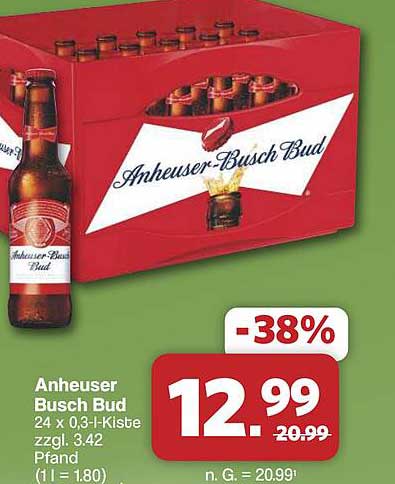 Anheuser Busch Bud 24 x 0,3-l-Kiste zzgl. 3,42 Pfand