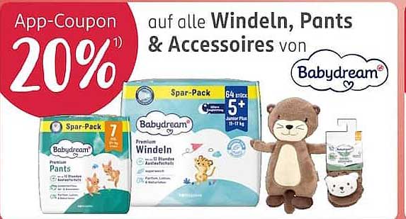 App-Coupon 20% auf alle Windeln, Pants & Accessoires von Babydream