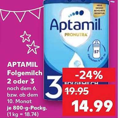 APTAMIL Folgemilch 2 oder 3 nach dem 6. bzw. ab dem 10. Monat je 800-g-Packg. (1 kg = 18.49)