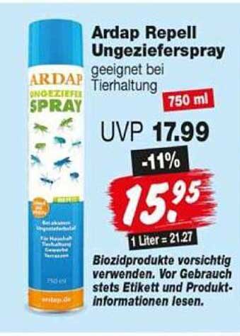 Ardap Repell Ungezieferspray geeignet bei Tierhaltung 750 ml