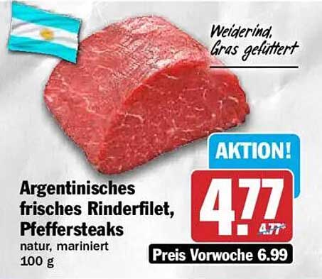 Argentinisches frisches Rinderfilet, Pfeffersteaks natur, mariniert 100 g