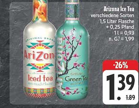 Arizona Ice Tea verschiedene Sorten 1,5 Liter Flasche + 0,25 Pfand