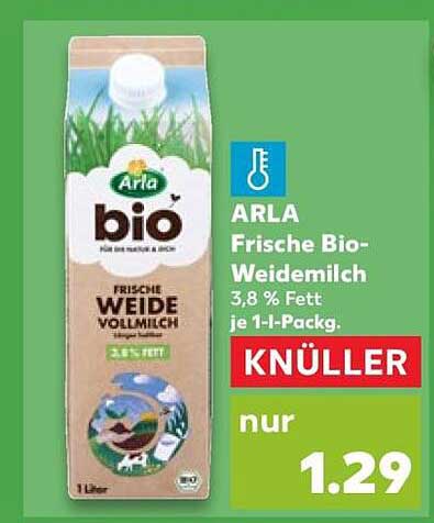 ARLA Frische Bio-Weidemilch 3,8 % Fett je 1-l-Packg. KNÜLLER