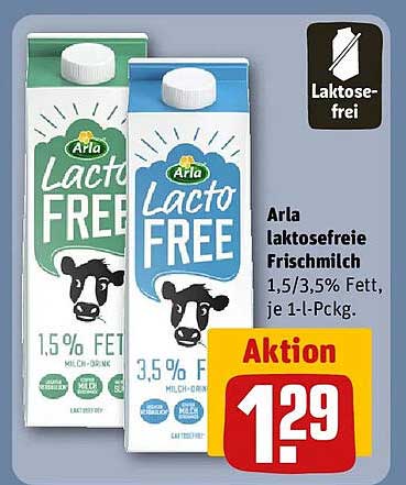 Arla laktosefreie Frischmilch, 1,5/3,5% Fett, je 1 l-Packg.