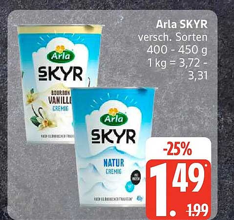 Arla SKYR versch. Sorten 400 - 450 g 1 kg = 3,72 - 3,31