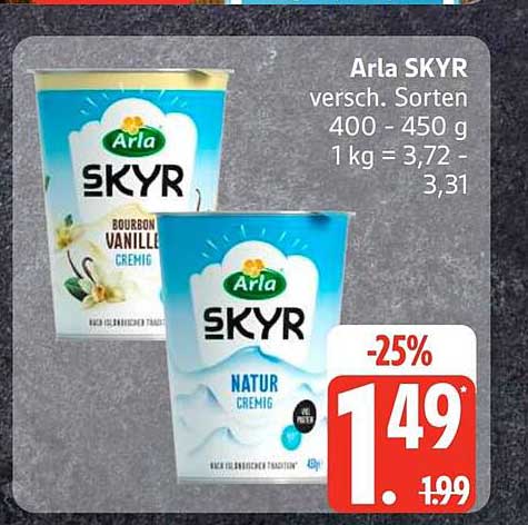 Arla SKYR versch. Sorten 400 - 450 g 1 kg = 3,72 - 3,31