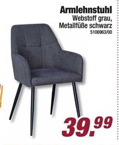 Armlehnstuhl Webstoff grau, Metallfüße schwarz 5106963/00
