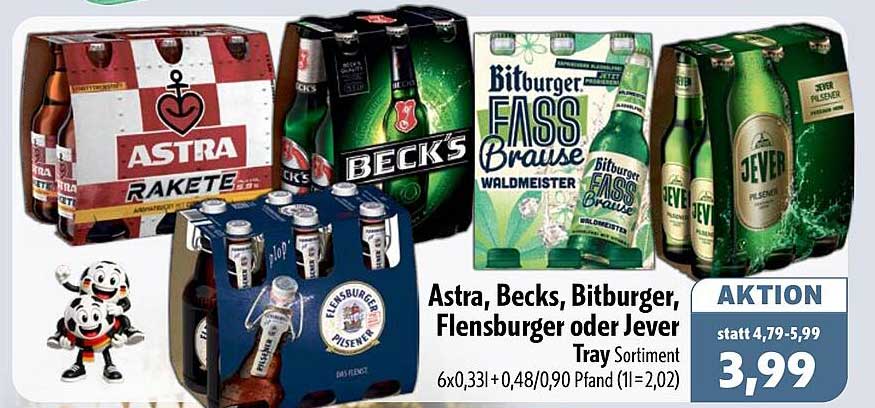Astra, Becks, Bitburger, Flensburger oder Jever Tray Sortiment