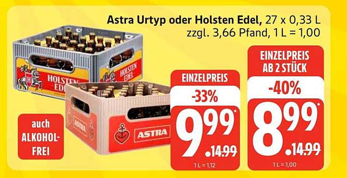 Astra Urtyp oder Holsten Edel, 27 x 0,33 L