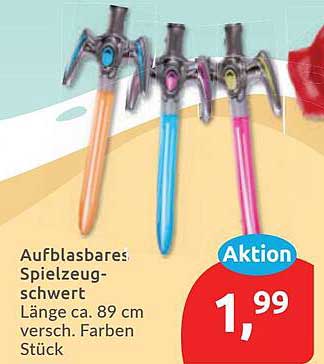 Aufblasbares Spielzeugschwert Länge ca. 89 cm versch. Farben Stück