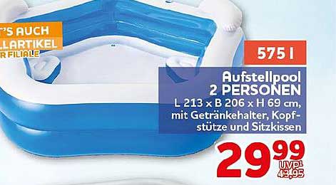 Aufstellpool 2 PERSONEN L 213 x B 206 x H 69 cm, mit Getränkehalter, Kopfstütze und Sitzkissen