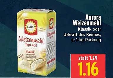 Aurora Weizenmehl Klassik oder Urkraft des Keimnes, je 1-kg-Packung
