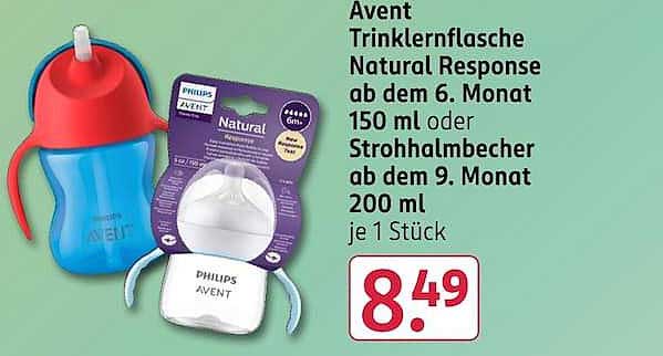 Avent Trinklernflasche Natural Response ab dem 6. Monat 150 ml oder Strohhalmbecher ab dem 9. Monat 200 ml je 1 Stück
