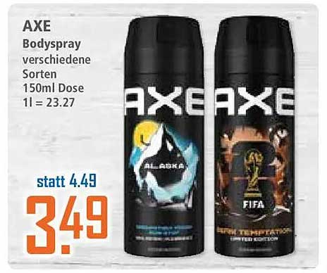 AXE Bodyspray verschiedene Sorten 150ml Dose 1l = 23.27