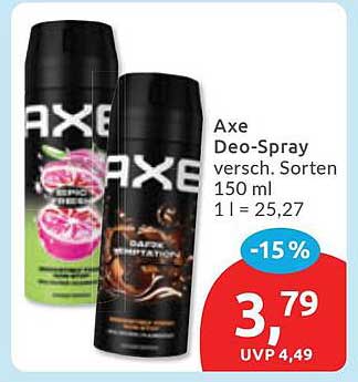 Axe Deo-Spray versch. Sorten 150 ml 1 l = 25,27