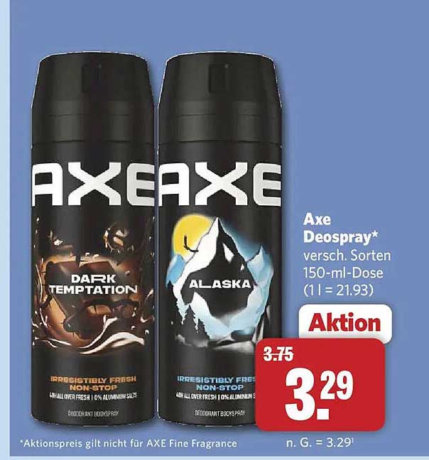 Axe Deospray* versch. Sorten 150-ml-Dose (1 l = 21.93)