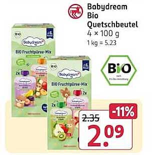 Babydream Bio Quetschbeutel 4 × 100 g 1 kg = 5,23