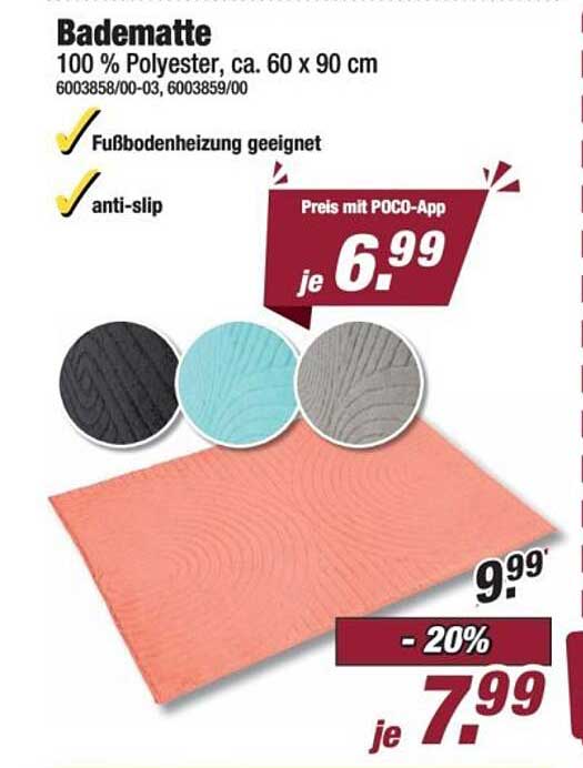 Badematte 100 % Polyester, ca. 60 x 90 cm
