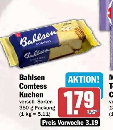 Bahlsen Comtess Kuchen versch. Sorten 350 g Packung (1 kg = 5.11)
