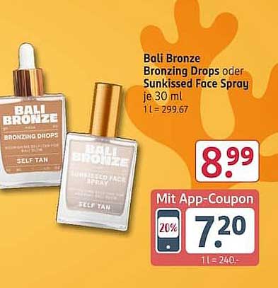 Bali Bronze Bronzing Drops oder Sunkissed Face Spray je 30 ml