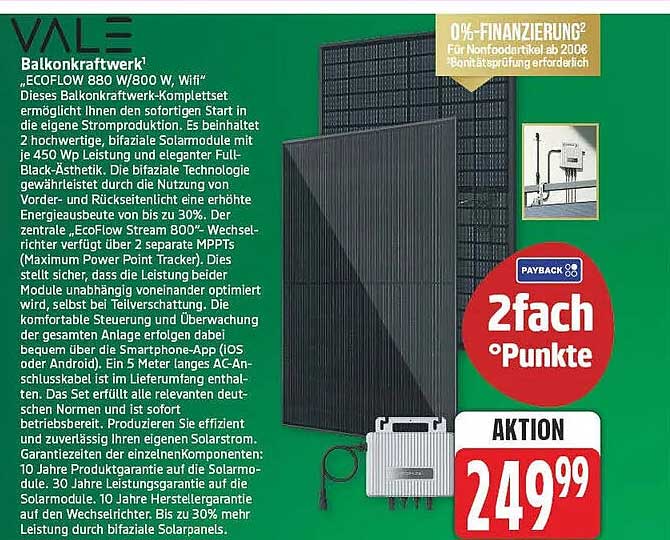 Balkonkraftwerk „ECOFLOW 880 W/800 W, Wifi“