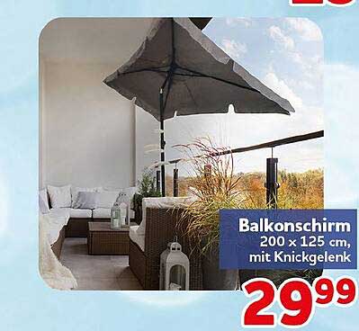 Balkonschirm 200 x 125 cm, mit Knickgelenk