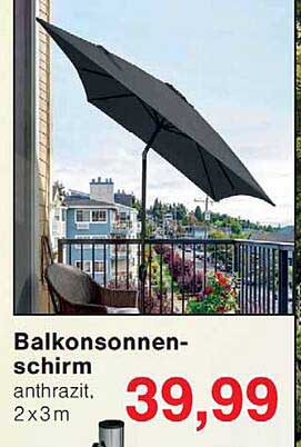 Balkonsonnen-schirm anthrazit, 2x3 m