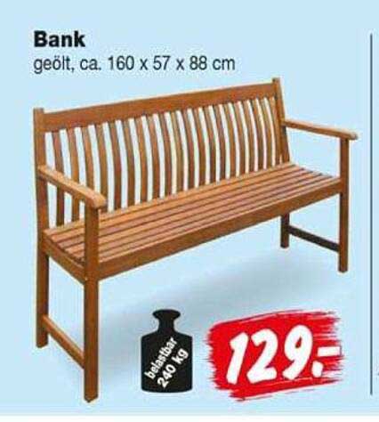 Bank geölt, ca. 160 x 57 x 88 cm