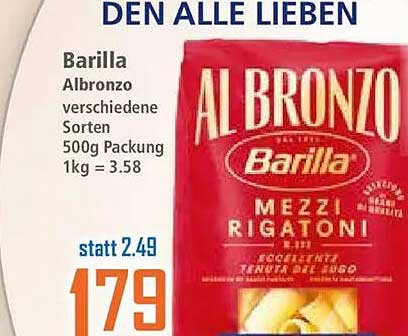 Barilla Albronzo verschiedene Sorten 500g Packung 1kg = 3.58