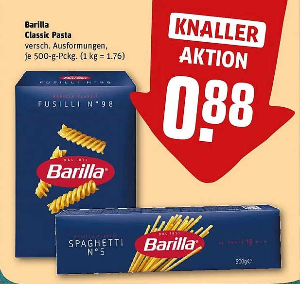 Barilla Classic Pasta versch. Ausformungen, je 500-g-Packg. (1 kg = 1.76)