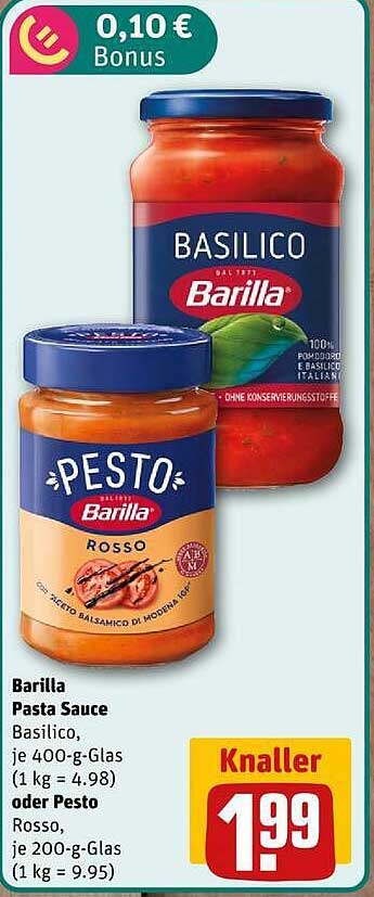 Barilla Pasta Sauce Basilico, je 400-g-Glas (1 kg = 4.98) oder Pesto Rosso, je 200-g-Glas (1 kg = 9.95)