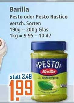 Barilla Pesto oder Pesto Rustico versch. Sorten 190g – 200g Glas 1kg = 9.95 – 10.47 statt 3.49