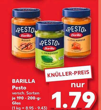 BARILLA Pesto versch. Sorten je 190 - 200-g-Glas (1 kg = 8.95 - 9.43)