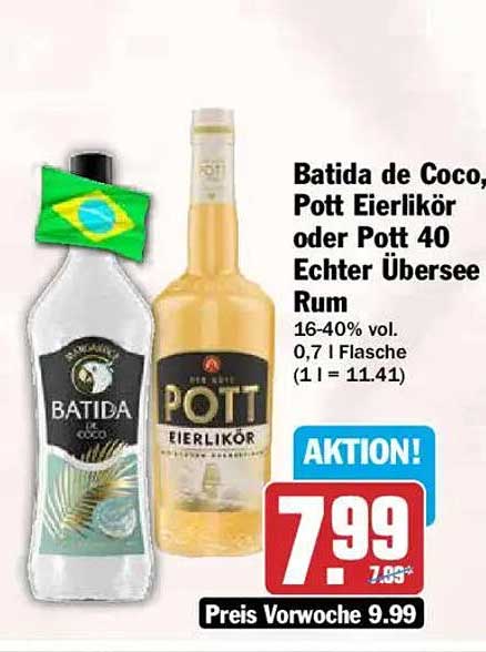 Batida de Coco, Pott Eierlikör oder Pott 40 Echter Übersee Rum