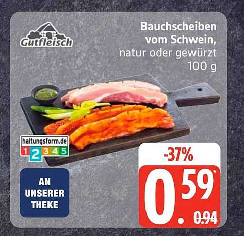 Bauchscheiben vom Schwein, natur oder gewürzt 100 g