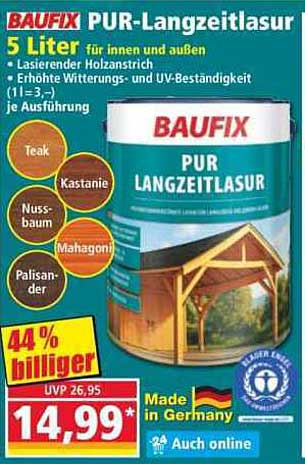 BAUFIX PUR-Langzeitlasur 5 Liter für innen und außen