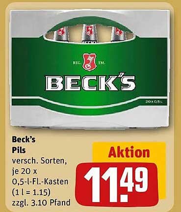 Beck's Pils versch. Sorten, je 20 x 0,5-l-Fl.-Kasten (1 l = 1.15) zzgl. 3.10 Pfand