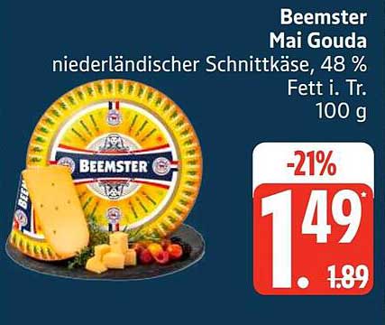 Beemster Mai Gouda niederländischer Schnittkäse, 48 % Fett i. Tr. 100 g