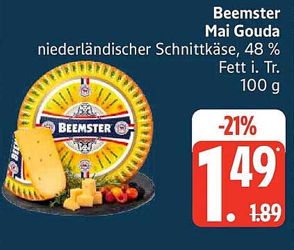 Beemster Mai Gouda niederländischer Schnittkäse, 48 % Fett i. Tr. 100 g