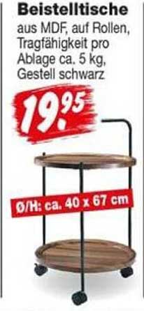 Beistelltische aus MDF, auf Rollen, Tragfähigkeit pro Ablage ca. 5 kg, Gestell schwarz