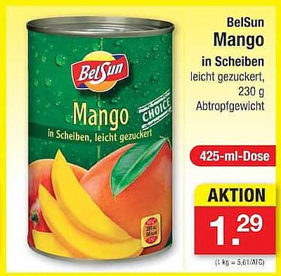 BelSun Mango in Scheiben, leicht gezuckert, 230 g Abtropfgewicht