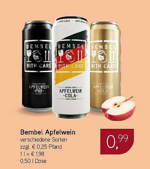 Bembel Apfelwein verschiedene Sorten zzgl. € 0,25 Pfand 1 l = € 1,98 0,50 l Dose