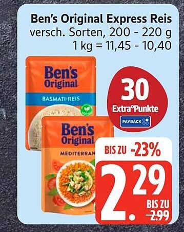 Ben's Original Express Reis versch. Sorten, 200 - 220 g 1 kg = 11,45 - 10,40