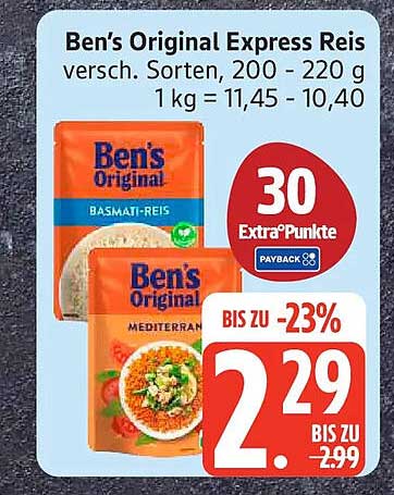 Ben’s Original Express Reis versch. Sorten, 200 - 220 g 1 kg = 11,45 - 10,40