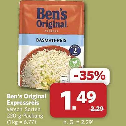 Ben's Original Expressreis versch. Sorten 220-g-Packung (1 kg = 6.77)