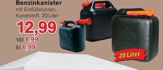 Benzinkanister mit Einfüllstutzen, Kunststoff, 20 Liter