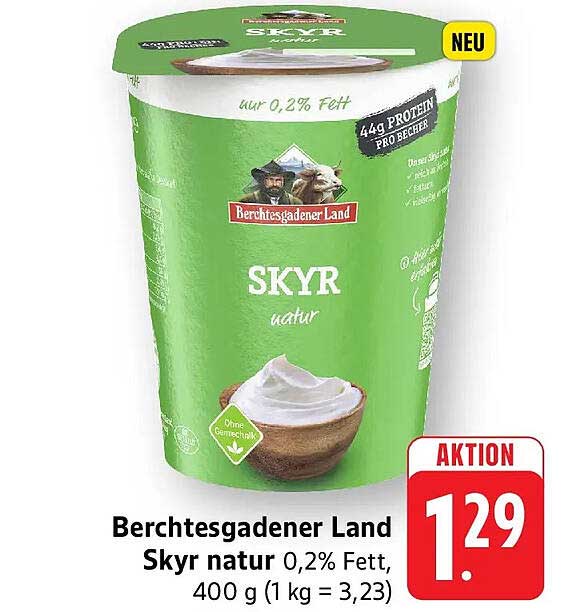 Berchtesgadener Land Skyr natur 0,2% Fett, 400 g (1 kg = 3,23)