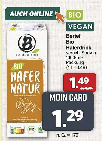 Berief Bio Haferdrink versch. Sorten 1000-ml-Packung